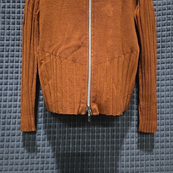 Y2K Burnt Orange Ribbed Jacket SzXL Belldini Retro Slinky Stretch FullZip Preppy - Picture 8 of 16